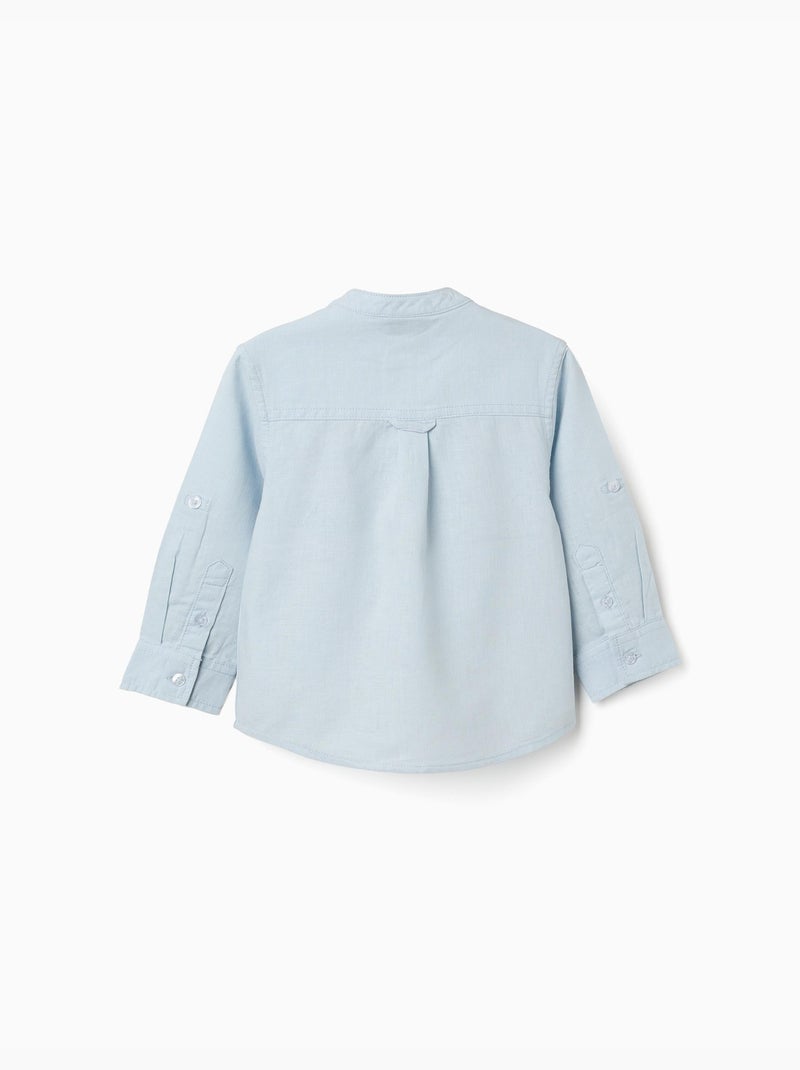 Camicia a maniche lunghe in lino e cotone con collo alla coreana Blu chiaro - Kiabi