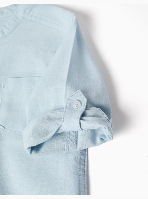 Camicia a maniche lunghe in lino e cotone con collo alla coreana - Kiabi