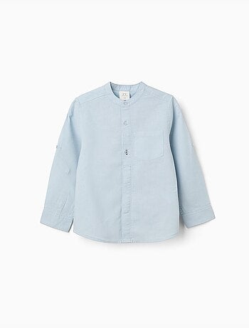 Camicia a maniche lunghe in lino e cotone con collo alla coreana