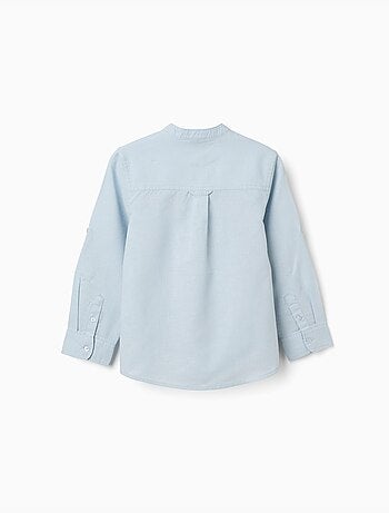 Camicia a maniche lunghe in lino e cotone con collo alla coreana