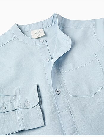 Camicia a maniche lunghe in lino e cotone con collo alla coreana
