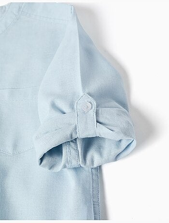 Camicia a maniche lunghe in lino e cotone con collo alla coreana