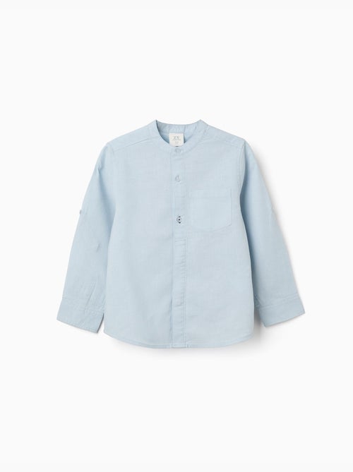 Camicia a maniche lunghe in lino e cotone con collo alla coreana - Kiabi