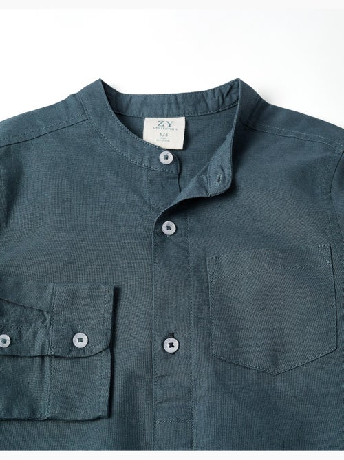 Camicia a maniche lunghe in lino e cotone con collo alla coreana - Kiabi