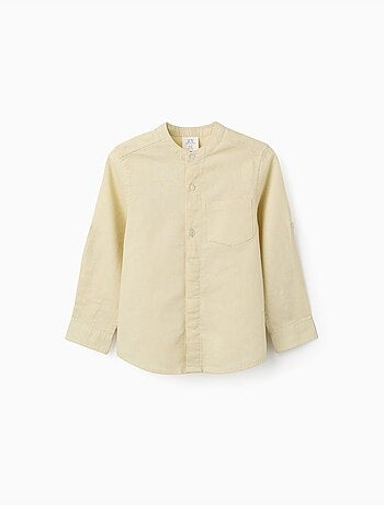 Camicia a maniche lunghe in lino e cotone con collo alla coreana