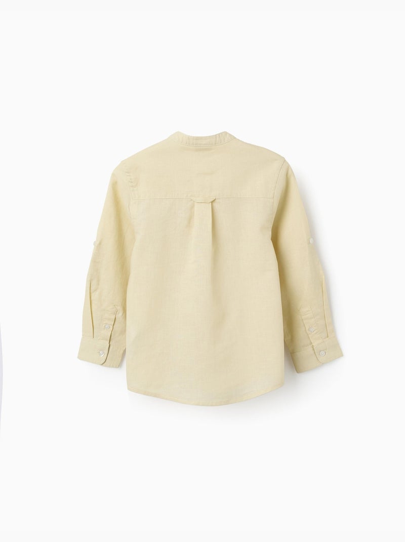 Camicia a maniche lunghe in lino e cotone con collo alla coreana Giallo chiaro - Kiabi