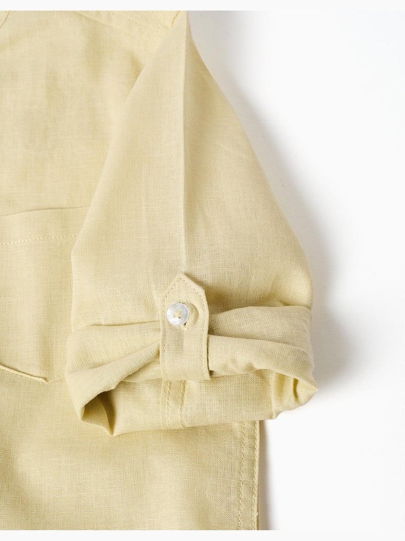 Camicia a maniche lunghe in lino e cotone con collo alla coreana Giallo chiaro - Kiabi