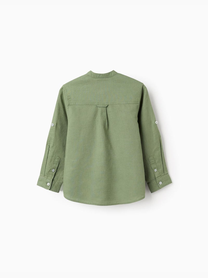 Camicia a maniche lunghe in lino e cotone con collo alla coreana Verde - Kiabi