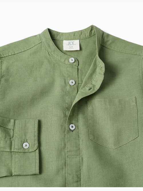 Camicia a maniche lunghe in lino e cotone con collo alla coreana - Kiabi