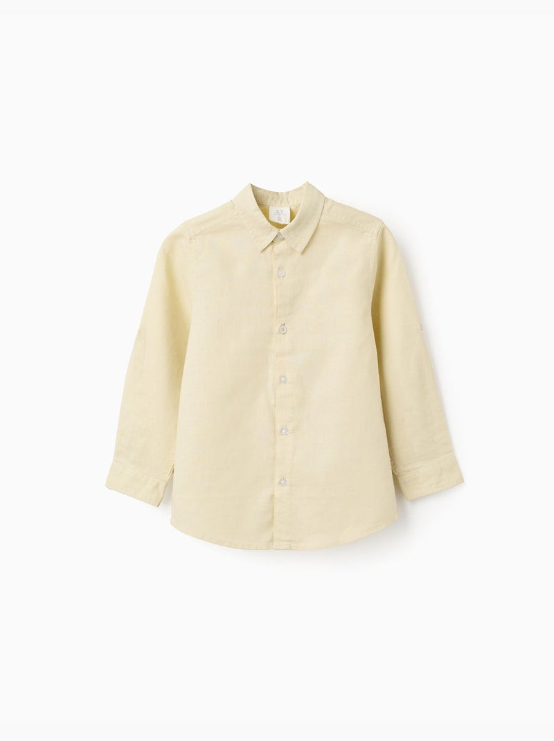 Camicia a maniche lunghe in lino e cotone Giallo chiaro - Kiabi