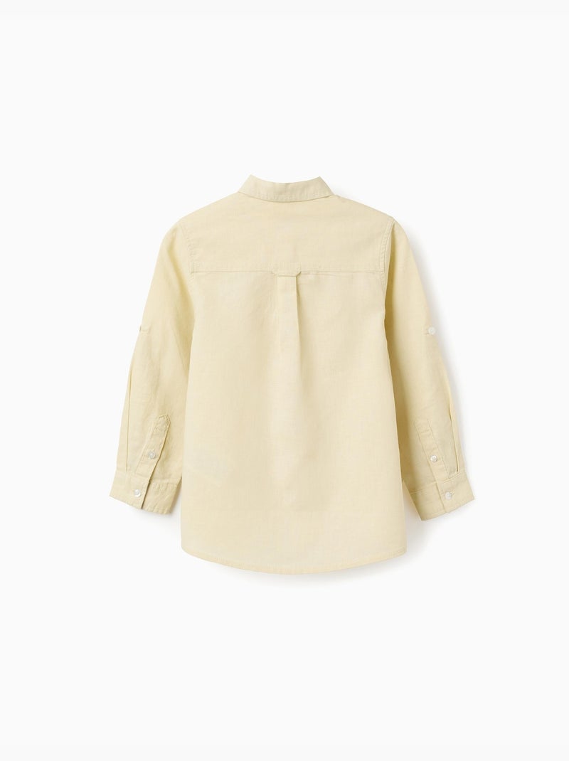 Camicia a maniche lunghe in lino e cotone Giallo chiaro - Kiabi