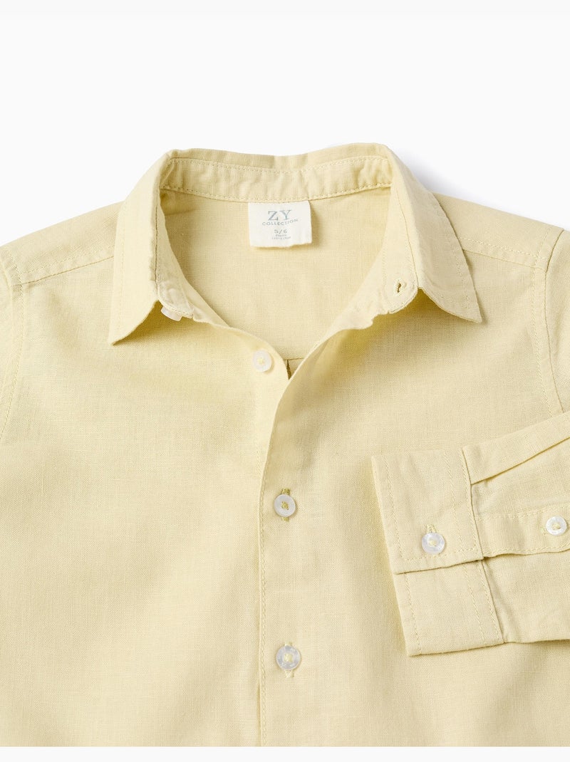 Camicia a maniche lunghe in lino e cotone Giallo chiaro - Kiabi