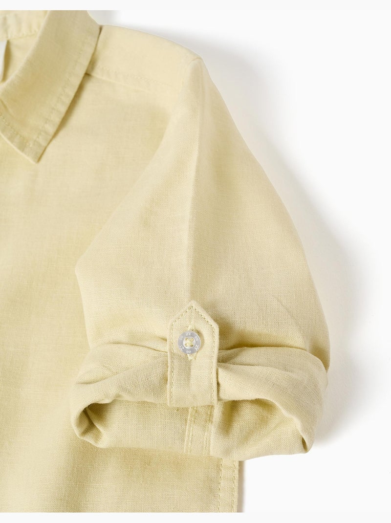 Camicia a maniche lunghe in lino e cotone Giallo chiaro - Kiabi