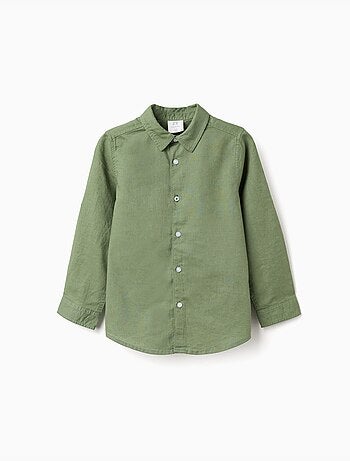 Camicia a maniche lunghe in lino e cotone