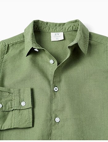 Camicia a maniche lunghe in lino e cotone