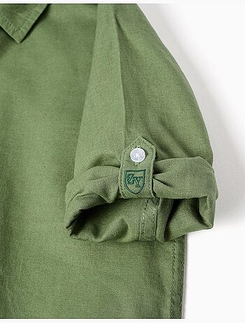 Camicia a maniche lunghe in lino e cotone