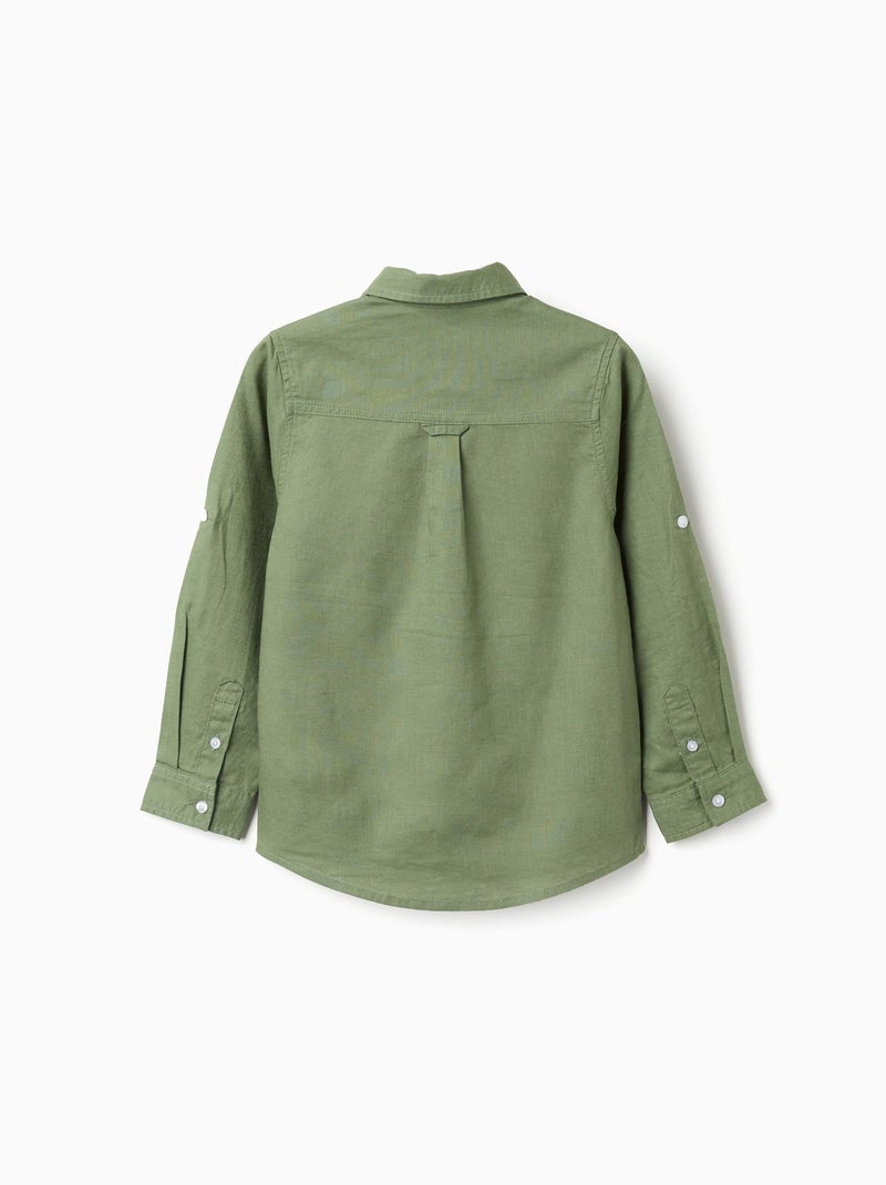Camicia a maniche lunghe in lino e cotone Verde - Kiabi