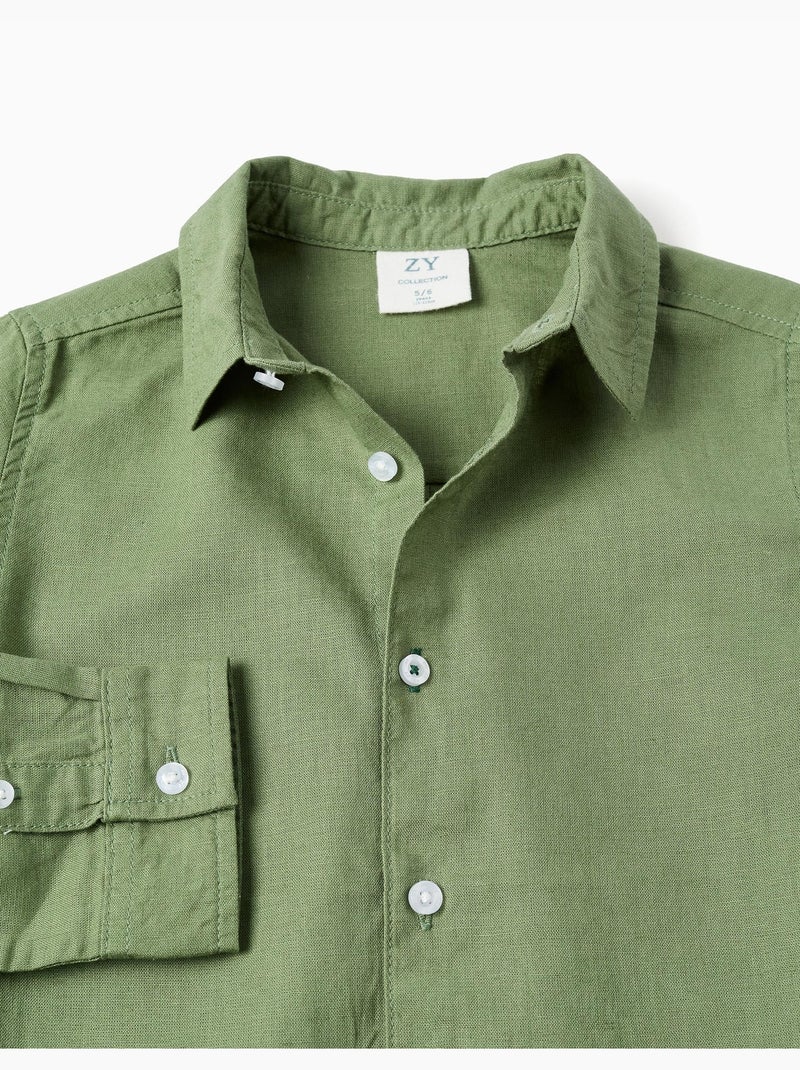 Camicia a maniche lunghe in lino e cotone Verde - Kiabi