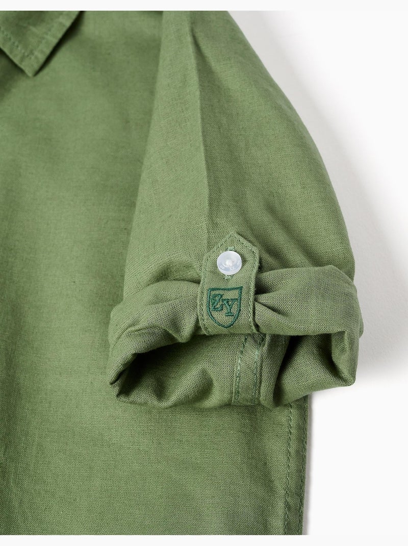 Camicia a maniche lunghe in lino e cotone Verde - Kiabi