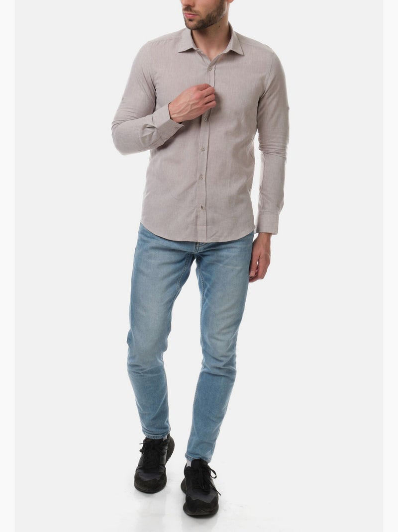 camicia a maniche lunghe in lino Marrone - Kiabi