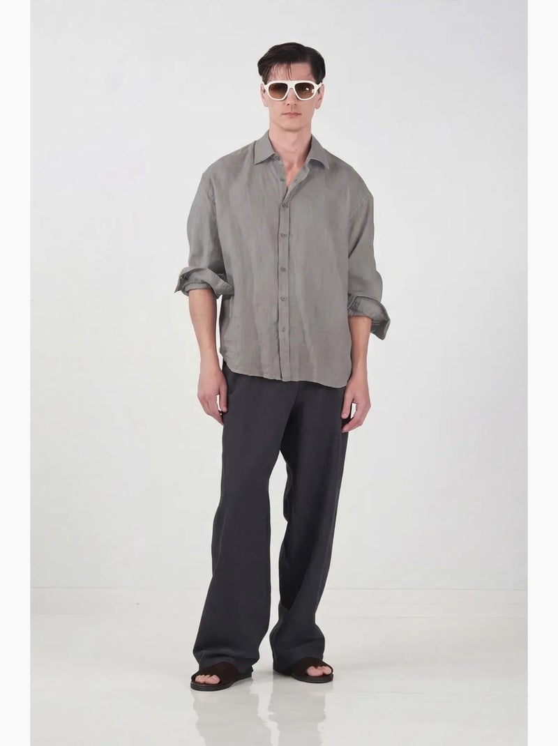 Camicia a maniche lunghe in misto lino oversize giesto Grigio medio - Kiabi