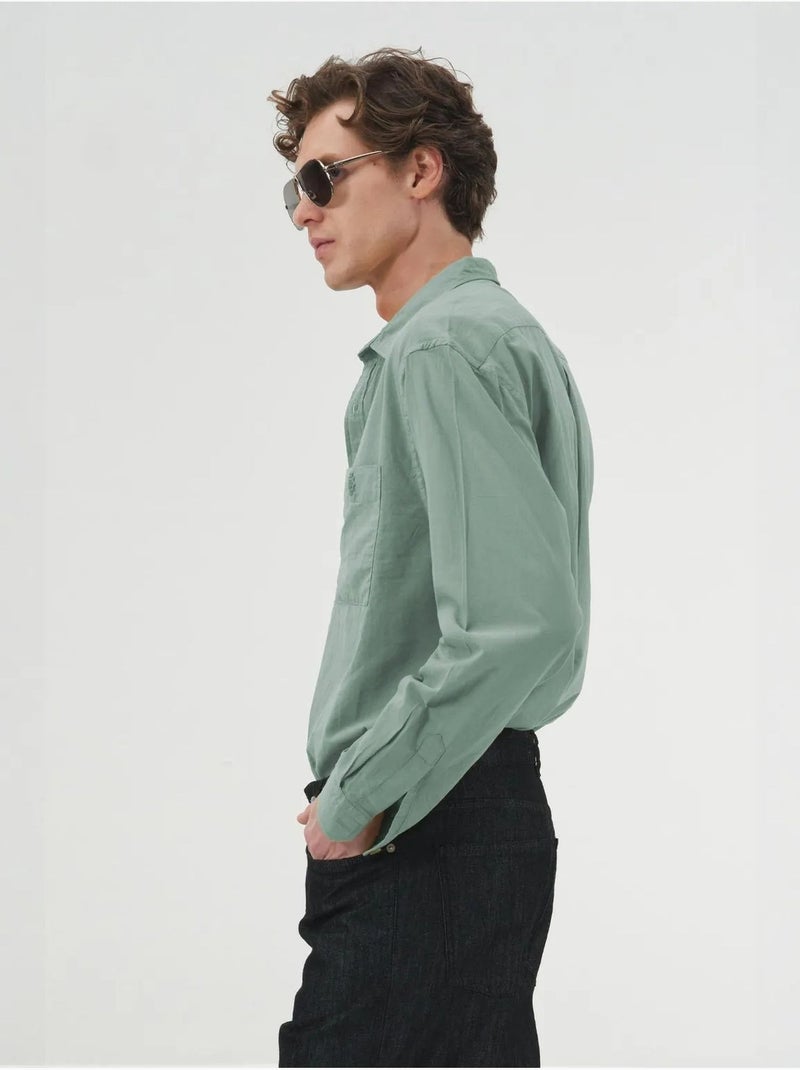 Camicia a maniche lunghe in popeline di cotone giesto Verde pastello - Kiabi