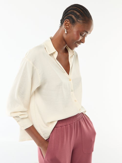 ORANDESIGNE Bianco Camicetta Donna Elegante Blusa Top A Manica 3/4 Colletto Girocollo Tinta - Foto 8