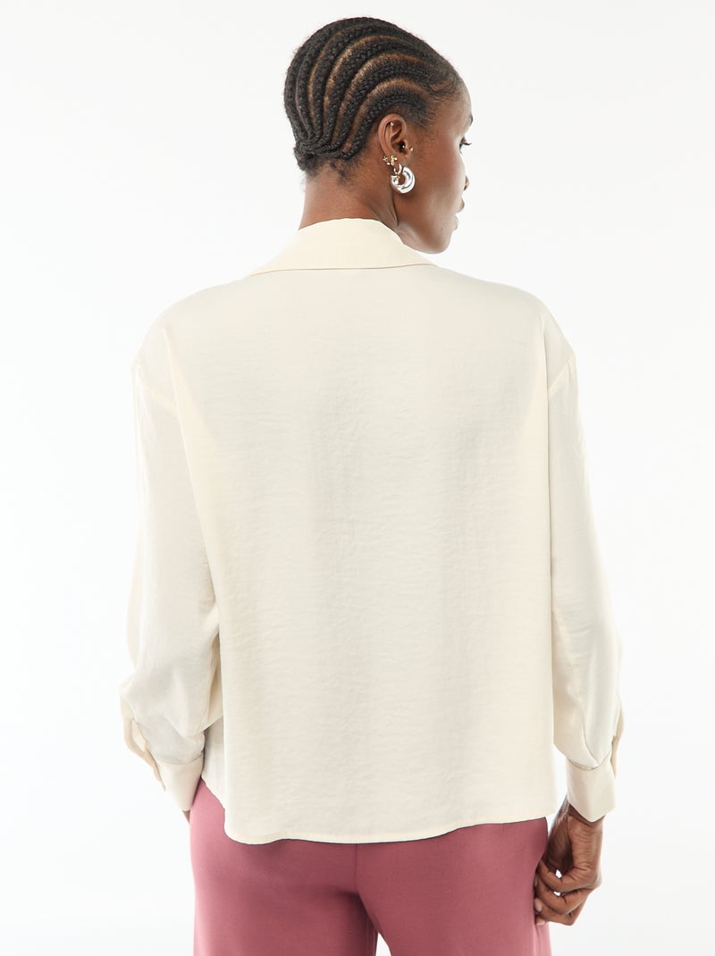 Camicia a maniche lunghe in raso tinta unita Beige - Kiabi