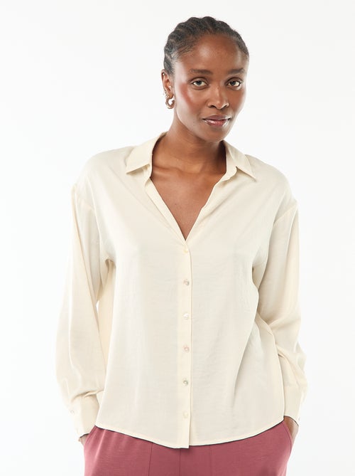 Camicia a maniche lunghe in raso tinta unita - Kiabi