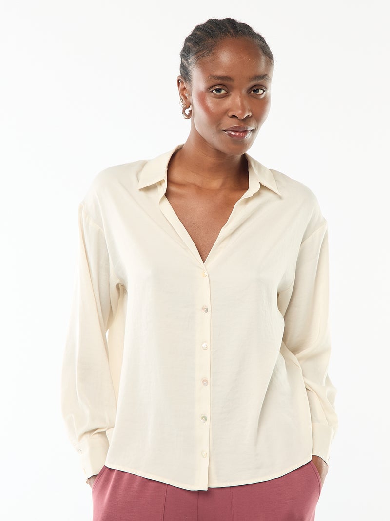 Camicia a maniche lunghe in raso tinta unita Beige - Kiabi