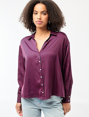 Camicia a maniche lunghe in raso tinta unita