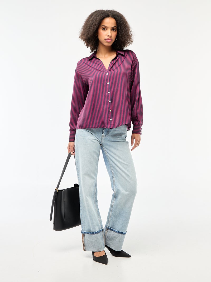 Camicia a maniche lunghe in raso tinta unita Blu - Kiabi