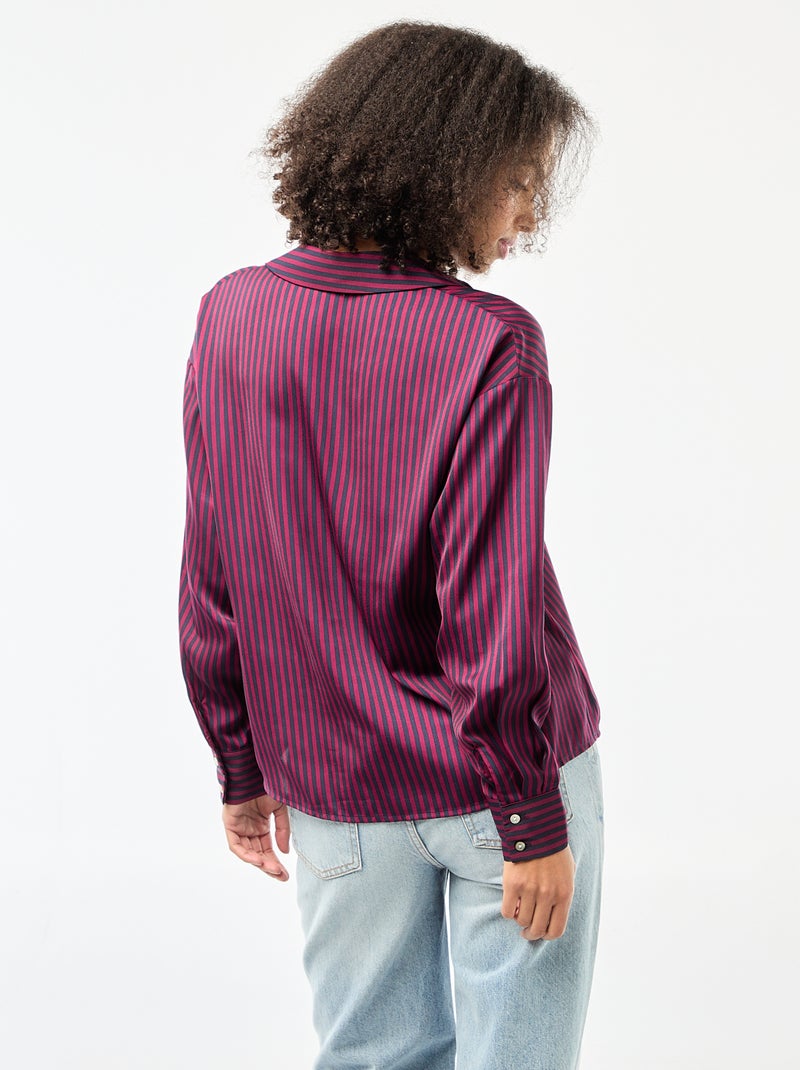 Camicia a maniche lunghe in raso tinta unita Blu - Kiabi