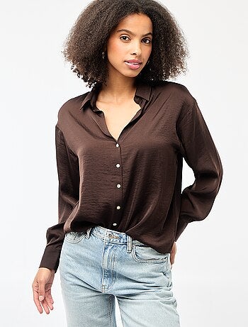 Camicia a maniche lunghe in raso tinta unita