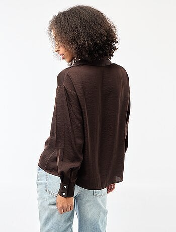 Camicia a maniche lunghe in raso tinta unita