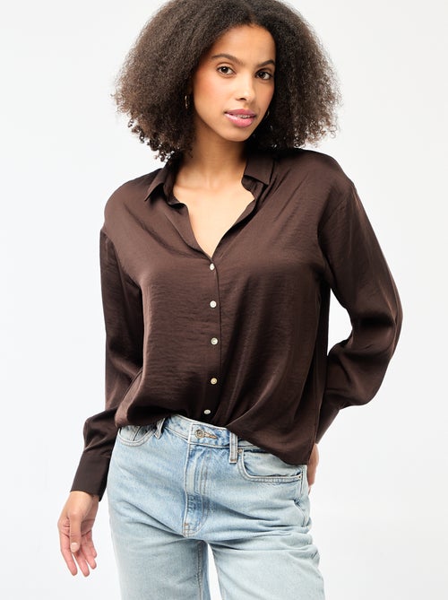 Camicia a maniche lunghe in raso tinta unita - Kiabi