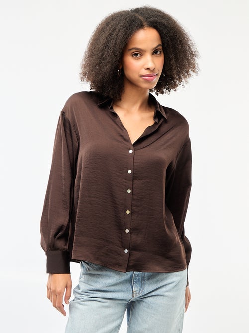 Camicia a maniche lunghe in raso tinta unita - Kiabi