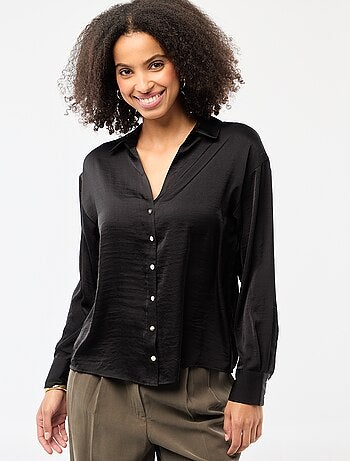 Camicia a maniche lunghe in raso tinta unita