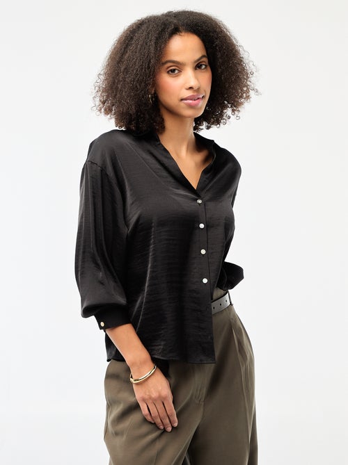 Camicia a maniche lunghe in raso tinta unita - Kiabi