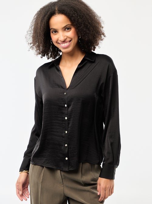 Camicia a maniche lunghe in raso tinta unita - Kiabi