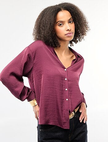 Camicia a maniche lunghe in raso tinta unita