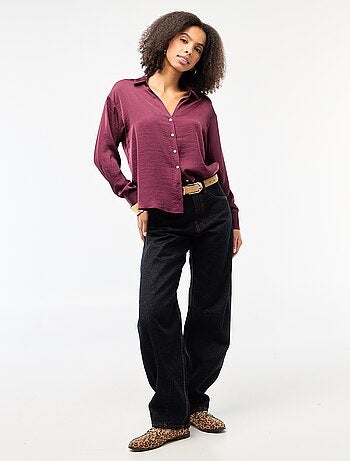 Camicia a maniche lunghe in raso tinta unita