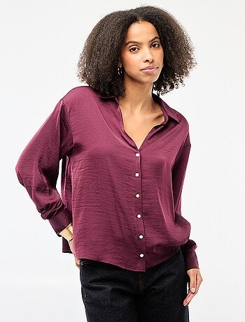 Camicia a maniche lunghe in raso tinta unita