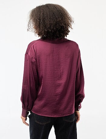 Camicia a maniche lunghe in raso tinta unita