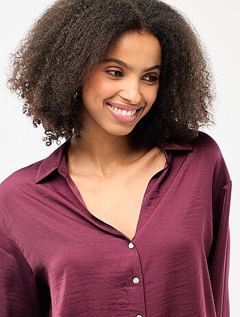 Camicia a maniche lunghe in raso tinta unita