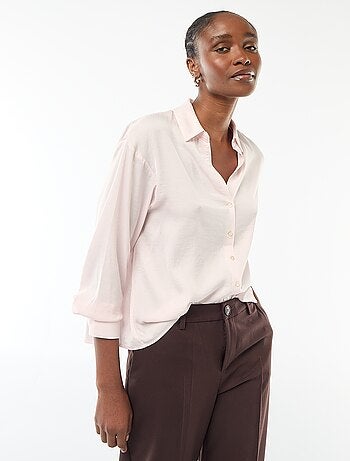 Camicia a maniche lunghe in raso tinta unita