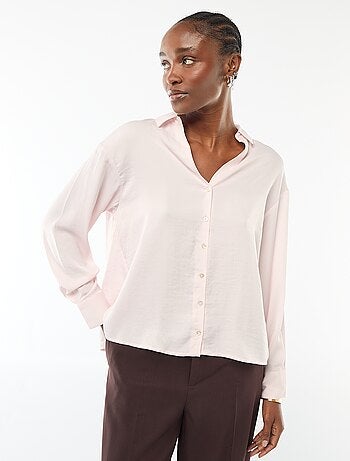 Camicia a maniche lunghe in raso tinta unita