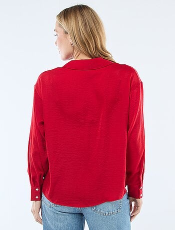 Camicia a maniche lunghe in raso tinta unita