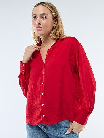 Camicia a maniche lunghe in raso tinta unita