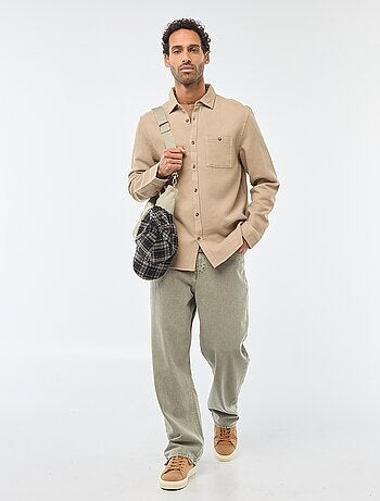 Camicia a maniche lunghe in tessuto goffrato